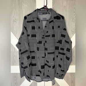 004. NWOT Rafaella Relaxed Fit Soft Textured High-Low Cuffed Top (Black, L)